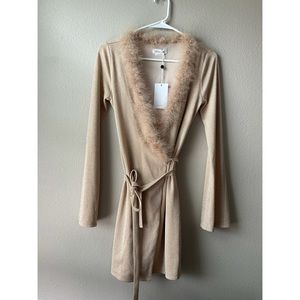 Lovers & friends fox fur gold glam tie cardigan